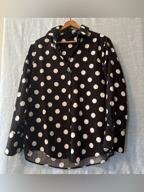 Vici Blouse Button Up Long Sleeve Black With White Polka Dots Women’s Sz S